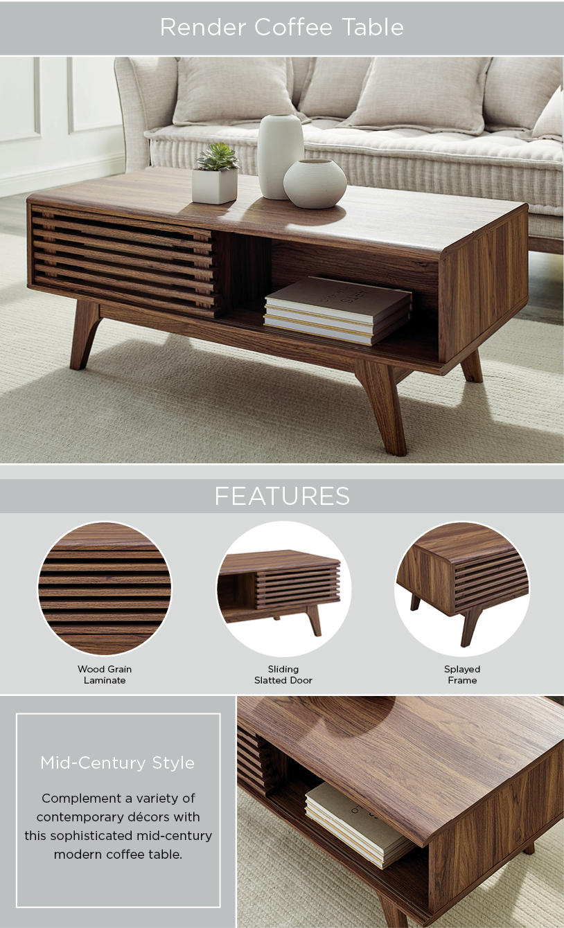 Modway Render Mid-Century Modern Coffee Table in Walnut | eBay