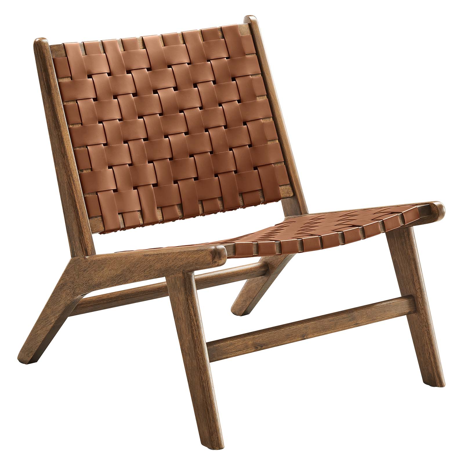 Saorise Wood Accent Lounge Chair - Woven Leather Seating in Walnut