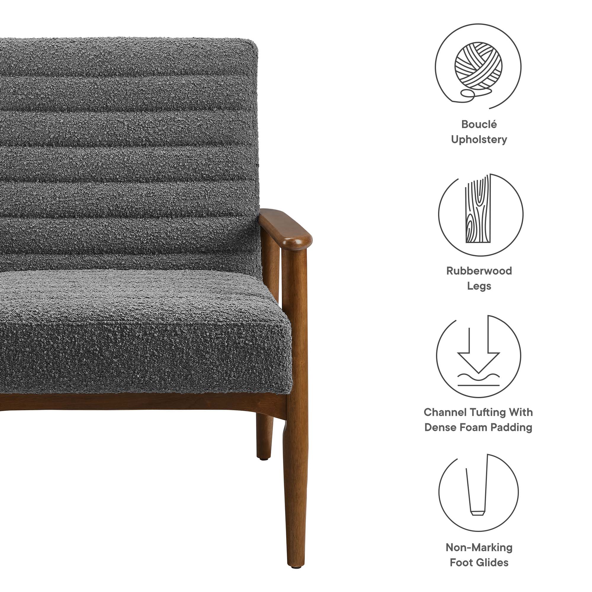 Jensen Boucle Fabric Accent Chair in Walnut Charcoal | eBay